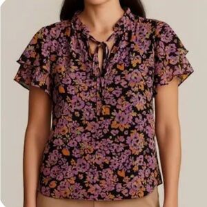 Lauren Ralph Lauren Flutter Sleeve Floral Blouse, XXS, NWT